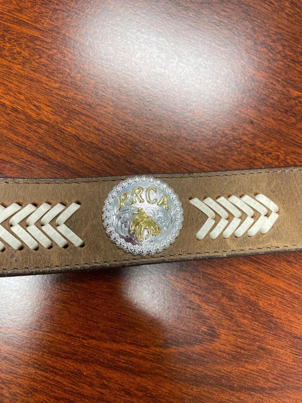 Brown Leather Western Belt with White Stitch Accents